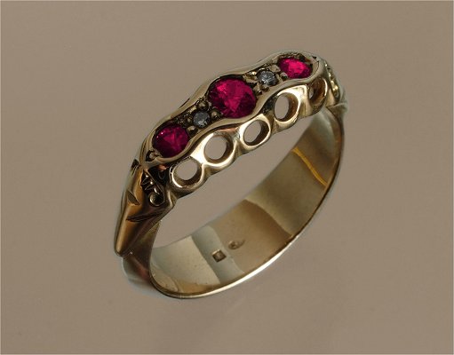 English renaissance gold pink sapphire & diamond ring.